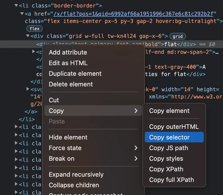 DevTools Copy Selector