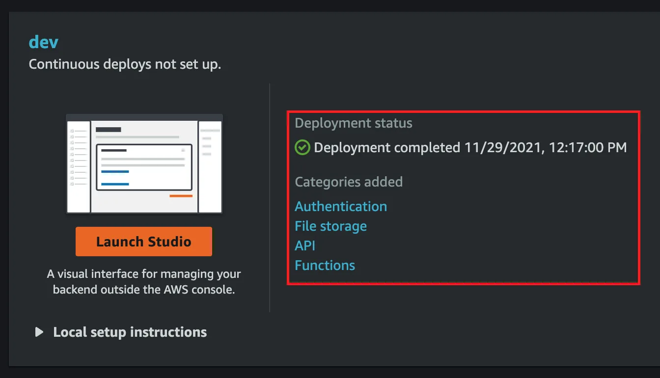 Amplify Console Environment Deploy Success