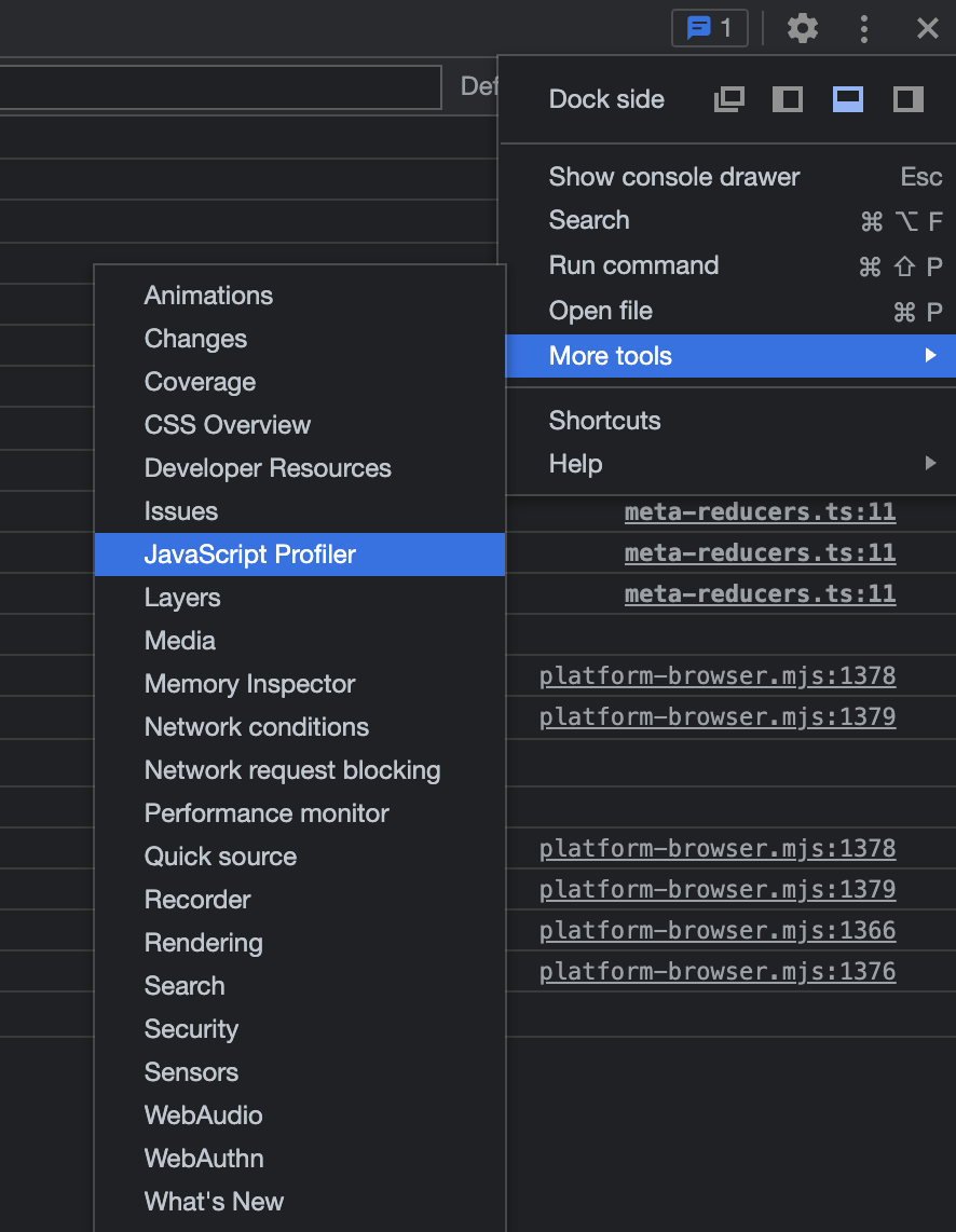 Screenshot Showing Where to Find the JavaScript Profiler View