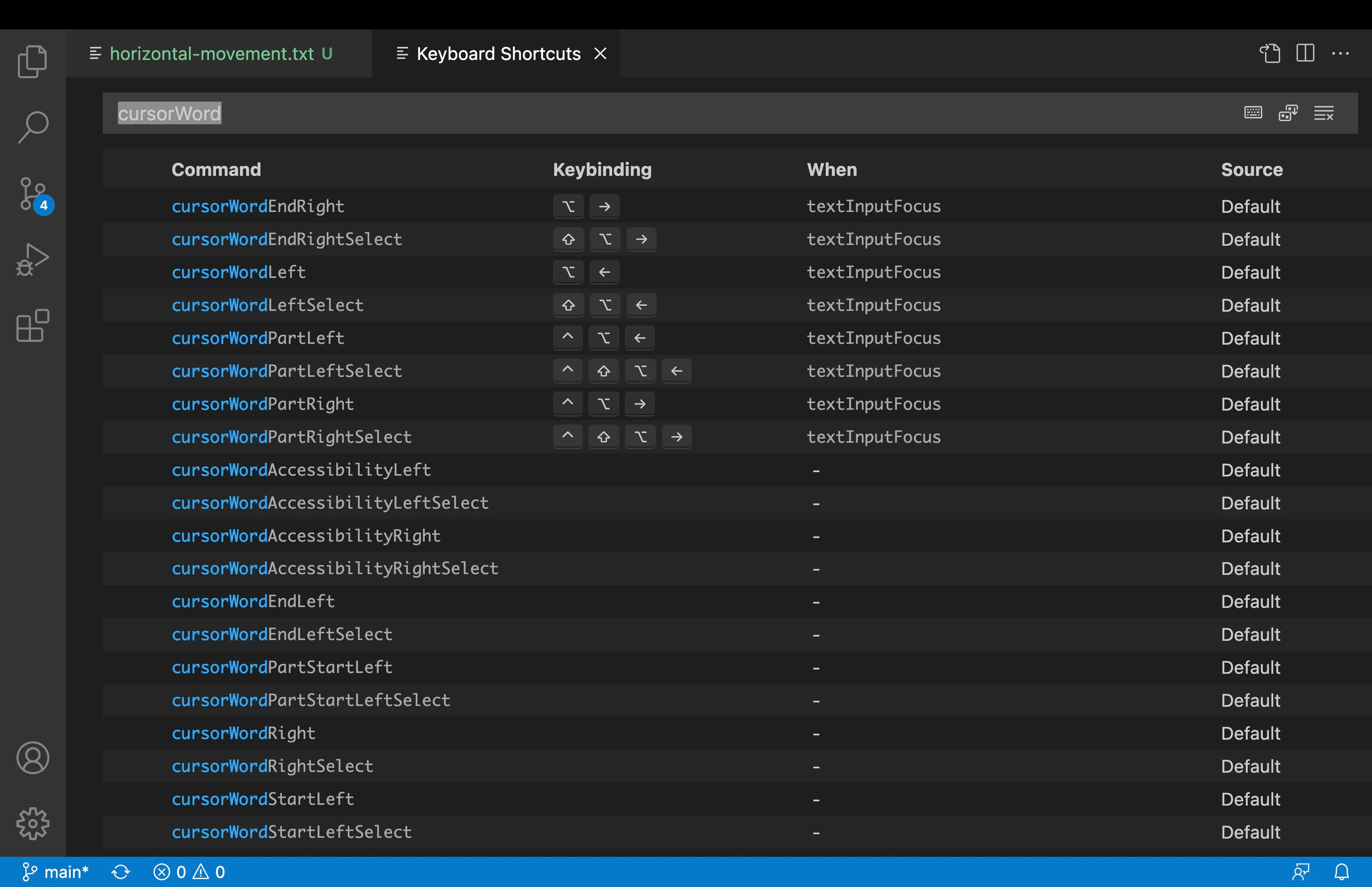 Word Cursor Movements Configs