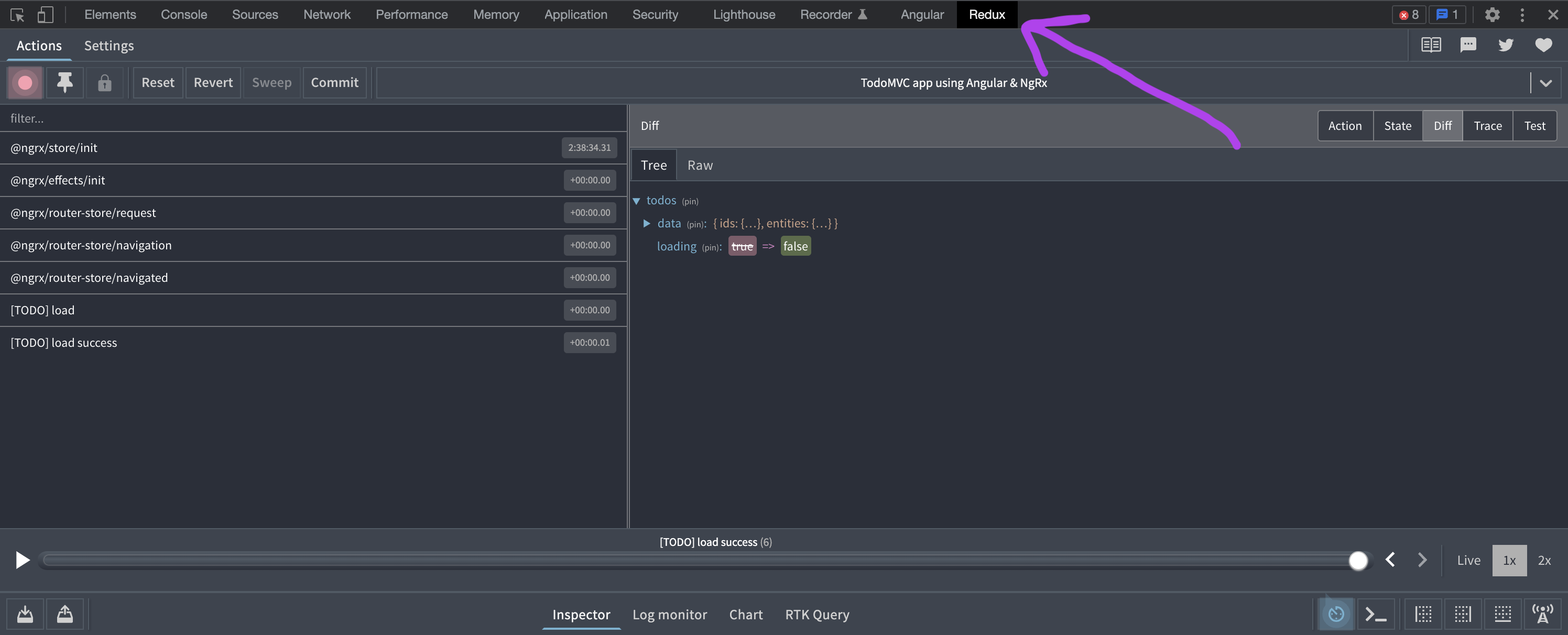 Screenshot Demonstrating NgRx State Changes in Redux Devtools