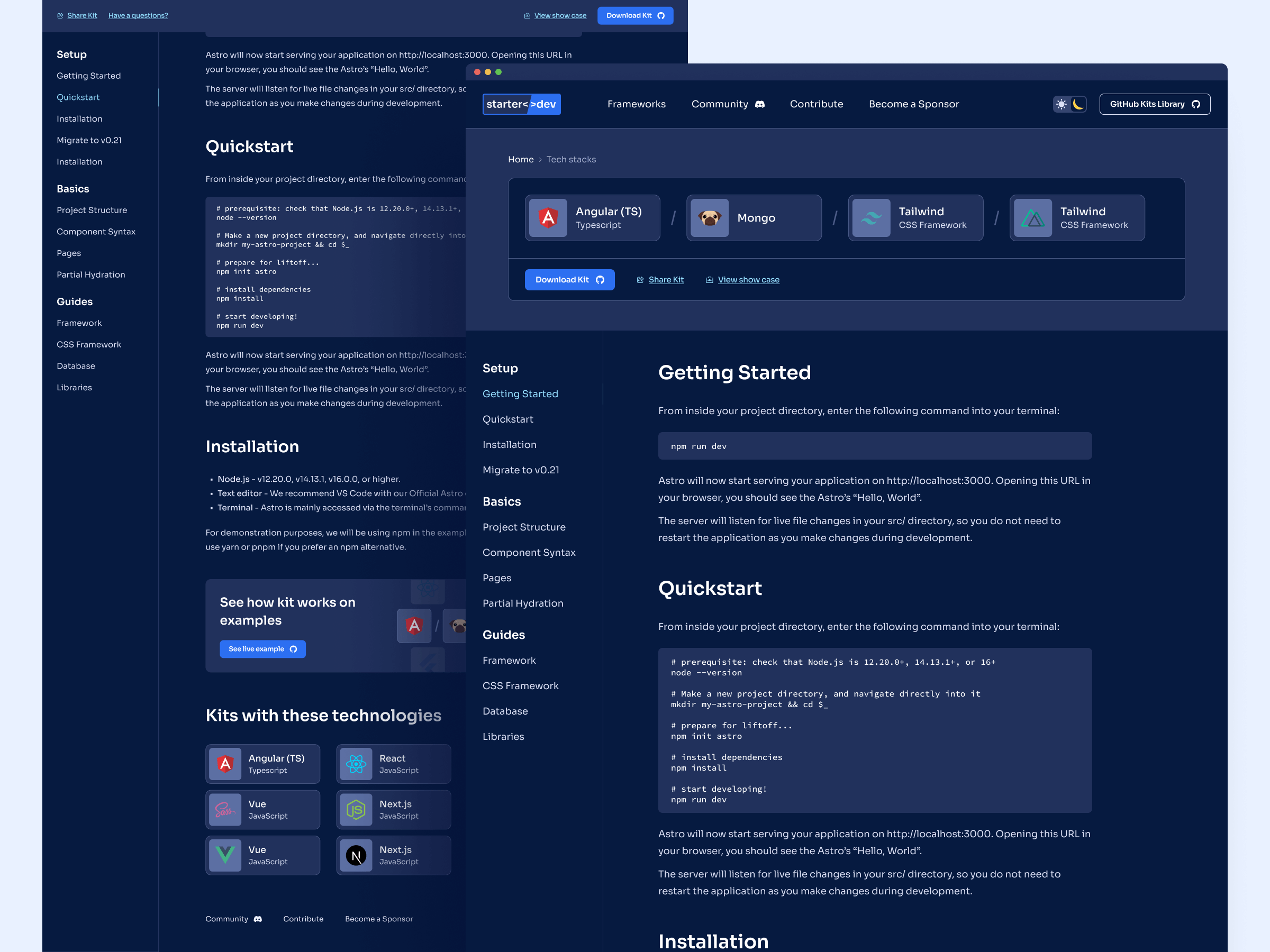 Example of documentation provided based on tech stack chosen