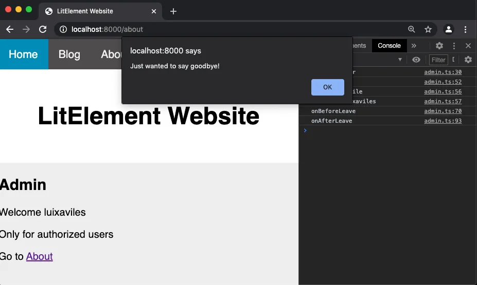 Navigation Lifecycle using Vaadin Router, LitElement and TypeScript