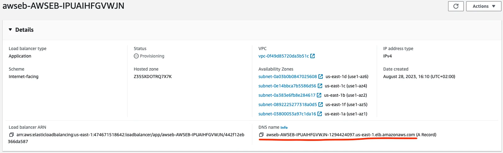 Load balancer DNS record