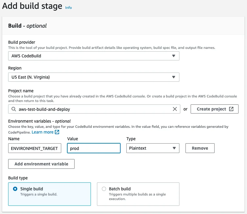 Pipeline build stage