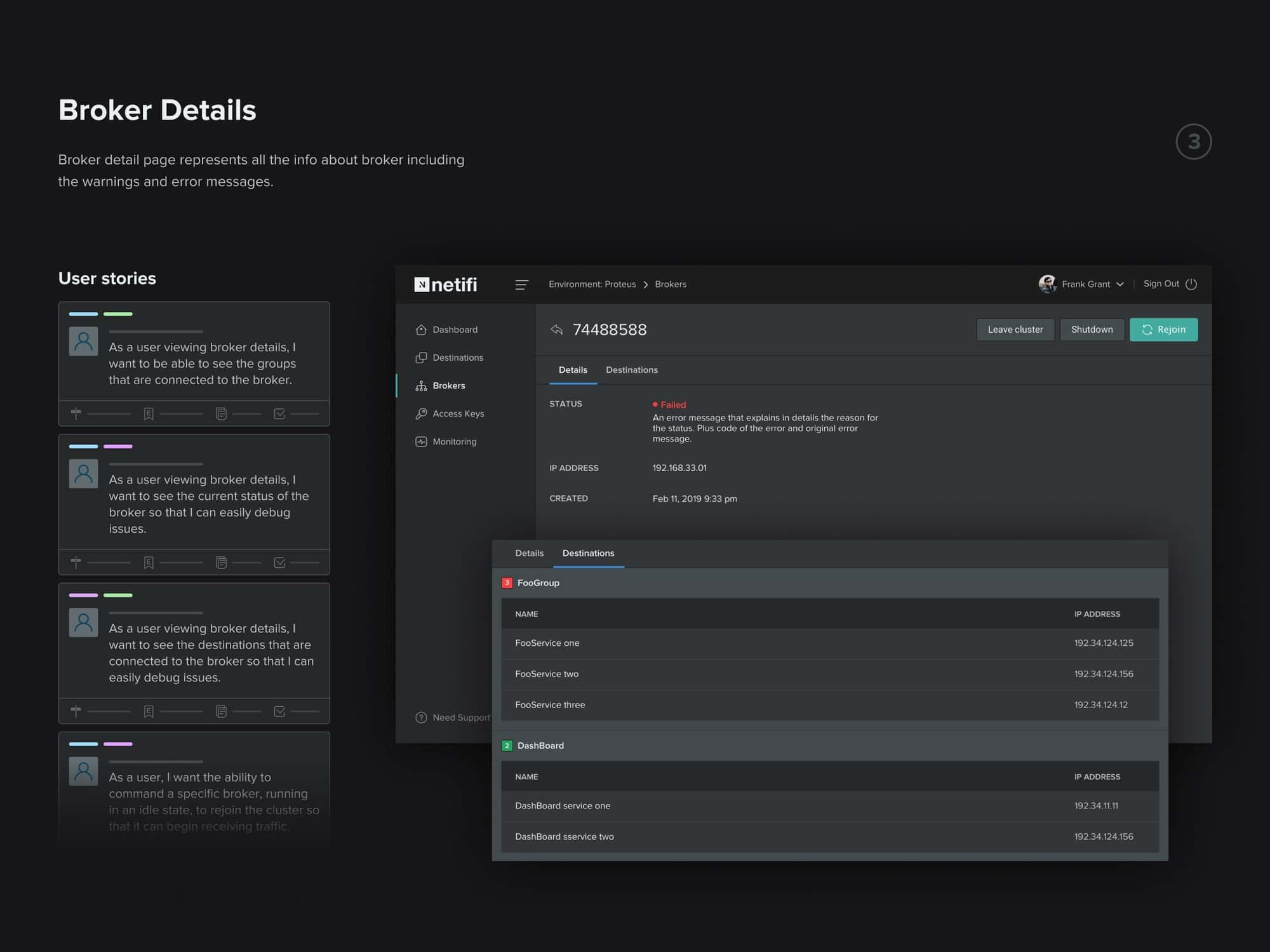 Broker Details section of the Netifi Control Center, showing detailed information about a specific broker