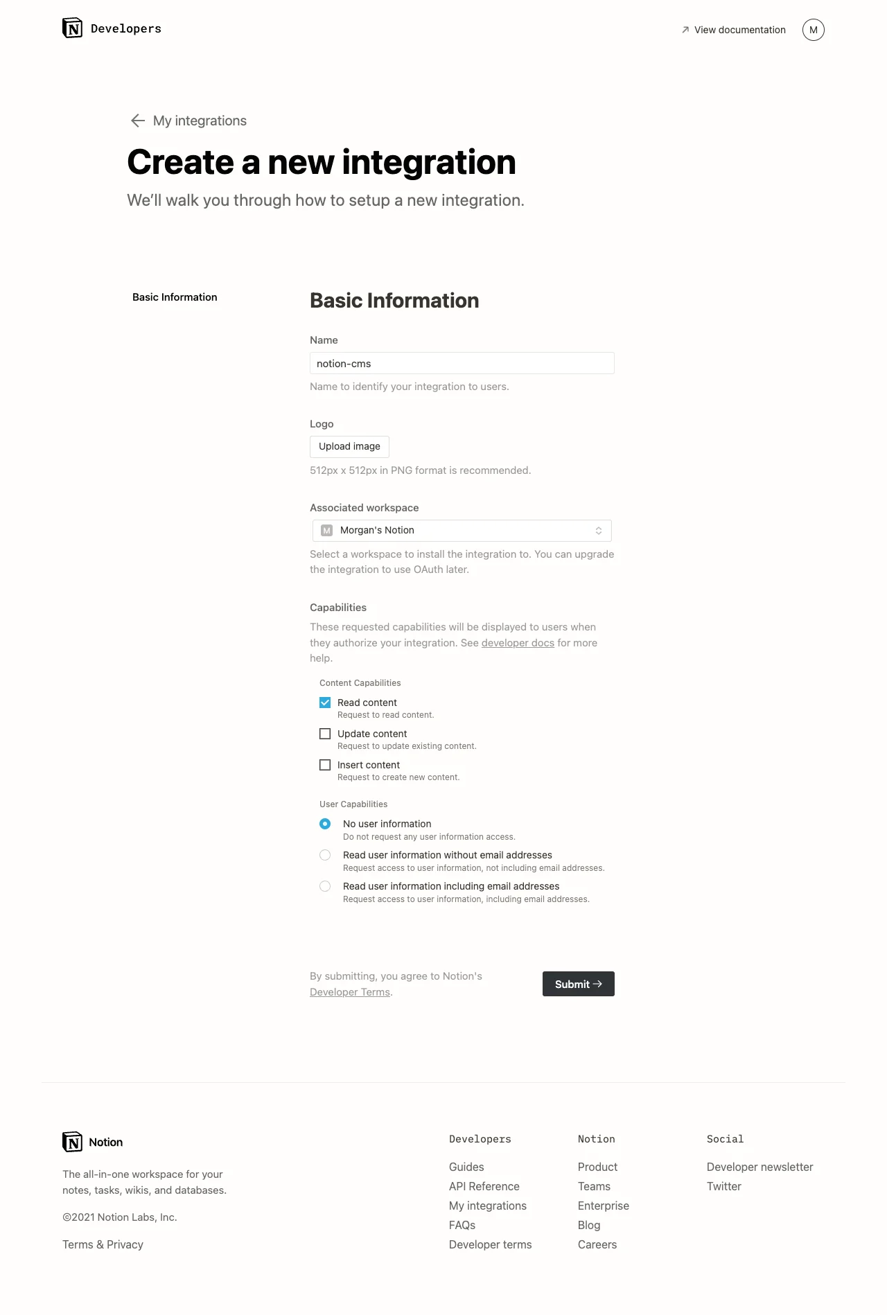 Notion integration Key Setup