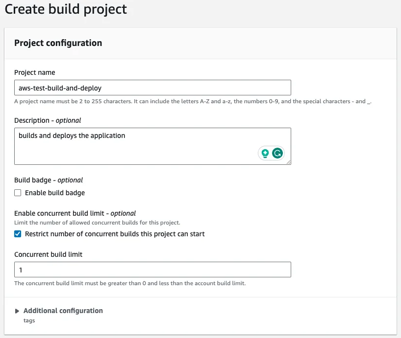 Build project configuration