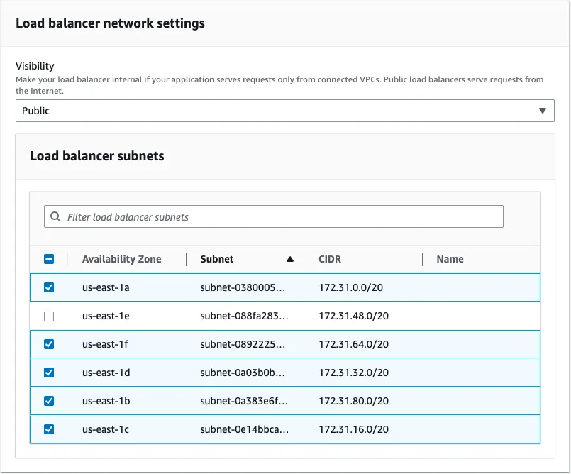 Load Balancer network settings