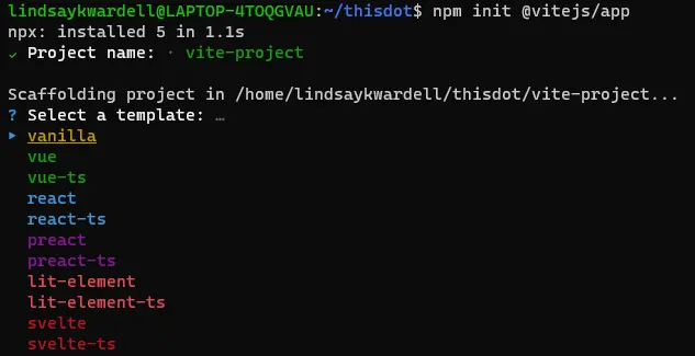 npm init @vitejs/app