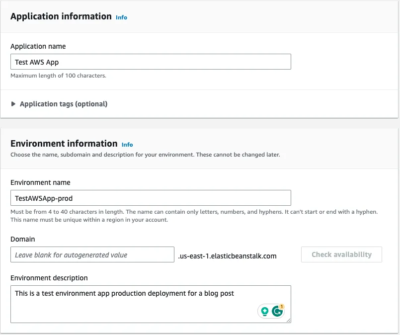 Application and environment information