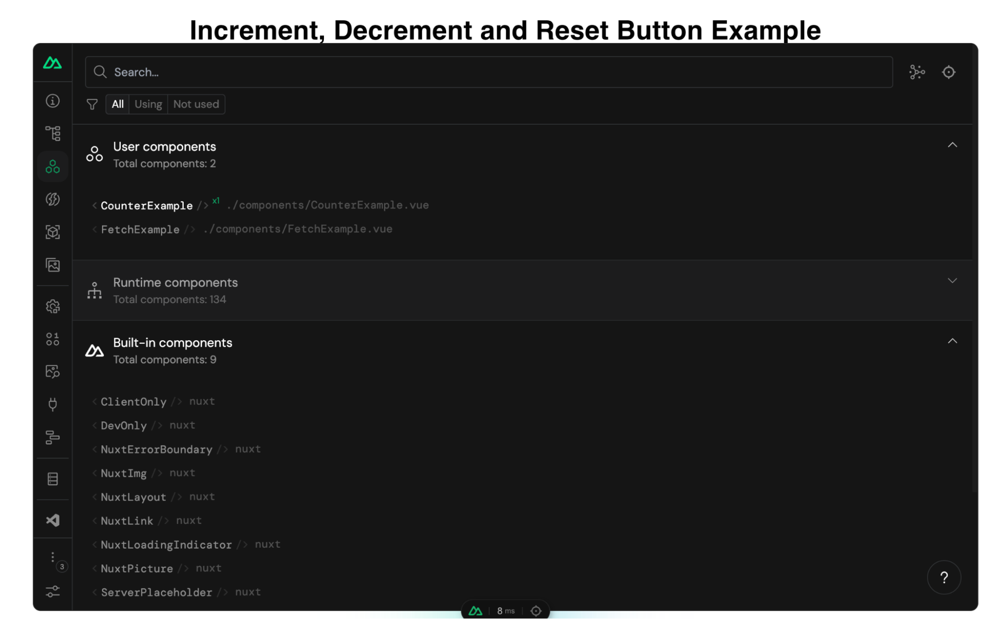 increment, decrement and reset button example
