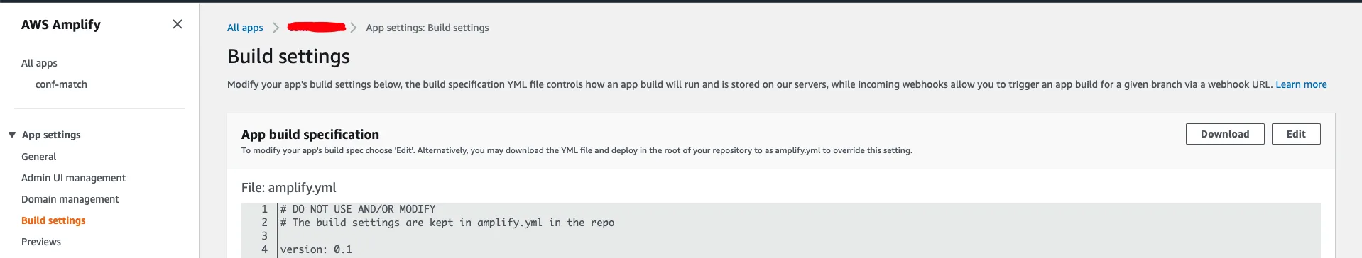 AWS Amplify build settings