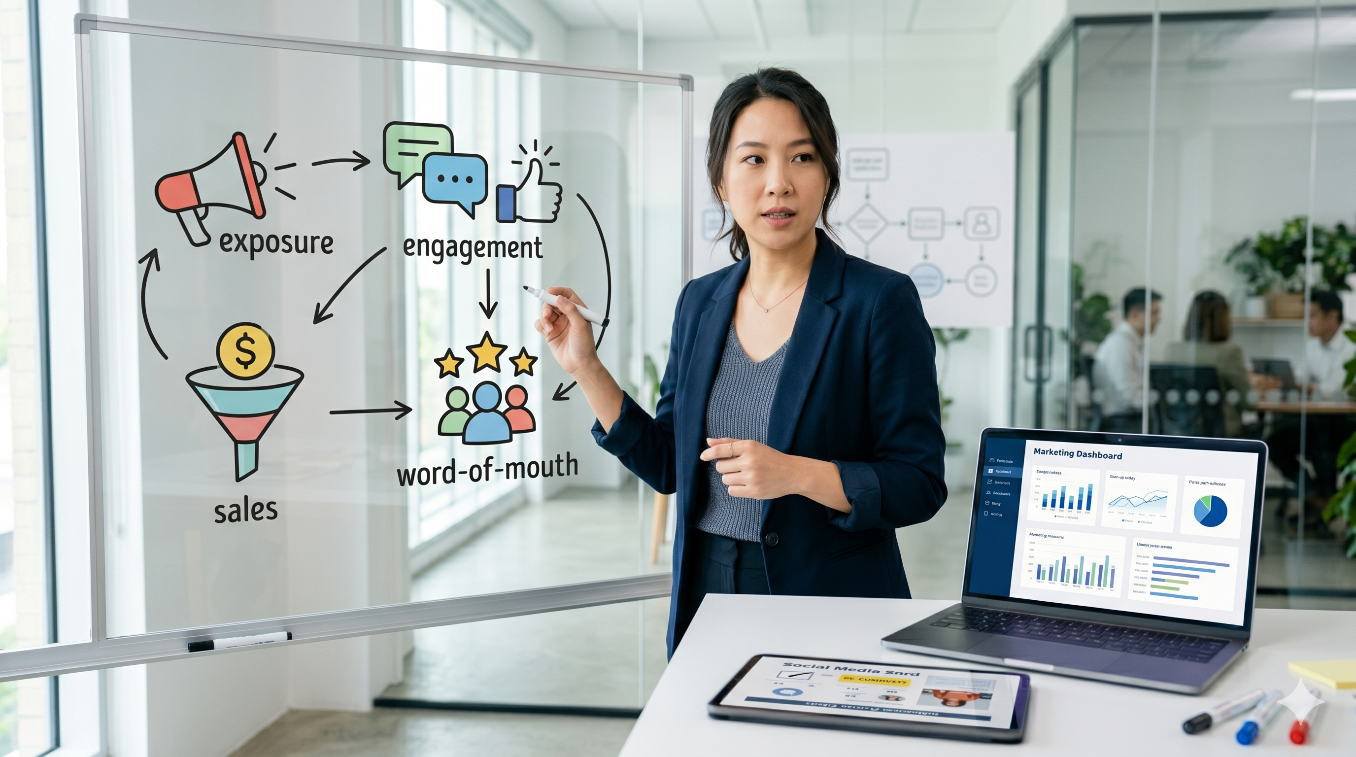 網紅行銷漏斗示意，從曝光到互動再到銷售轉換的流程分析