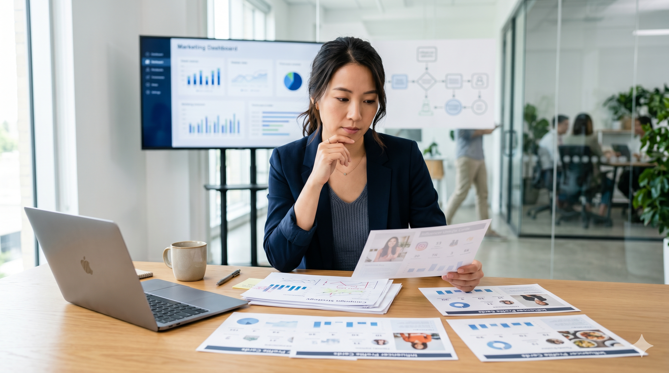 品牌行銷人員分析網紅數據報表，評估KOL合作成效與受眾表現