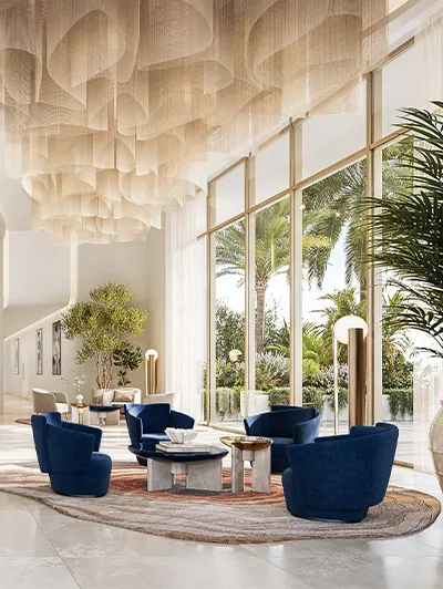 Chelsea Residences interior living room with panoramic sea views