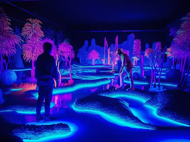 夜幕降临时，走进沉浸式室内高尔夫模拟器，在灯光璀璨中畅打球场，享受别开生面的夜间运动之趣。 