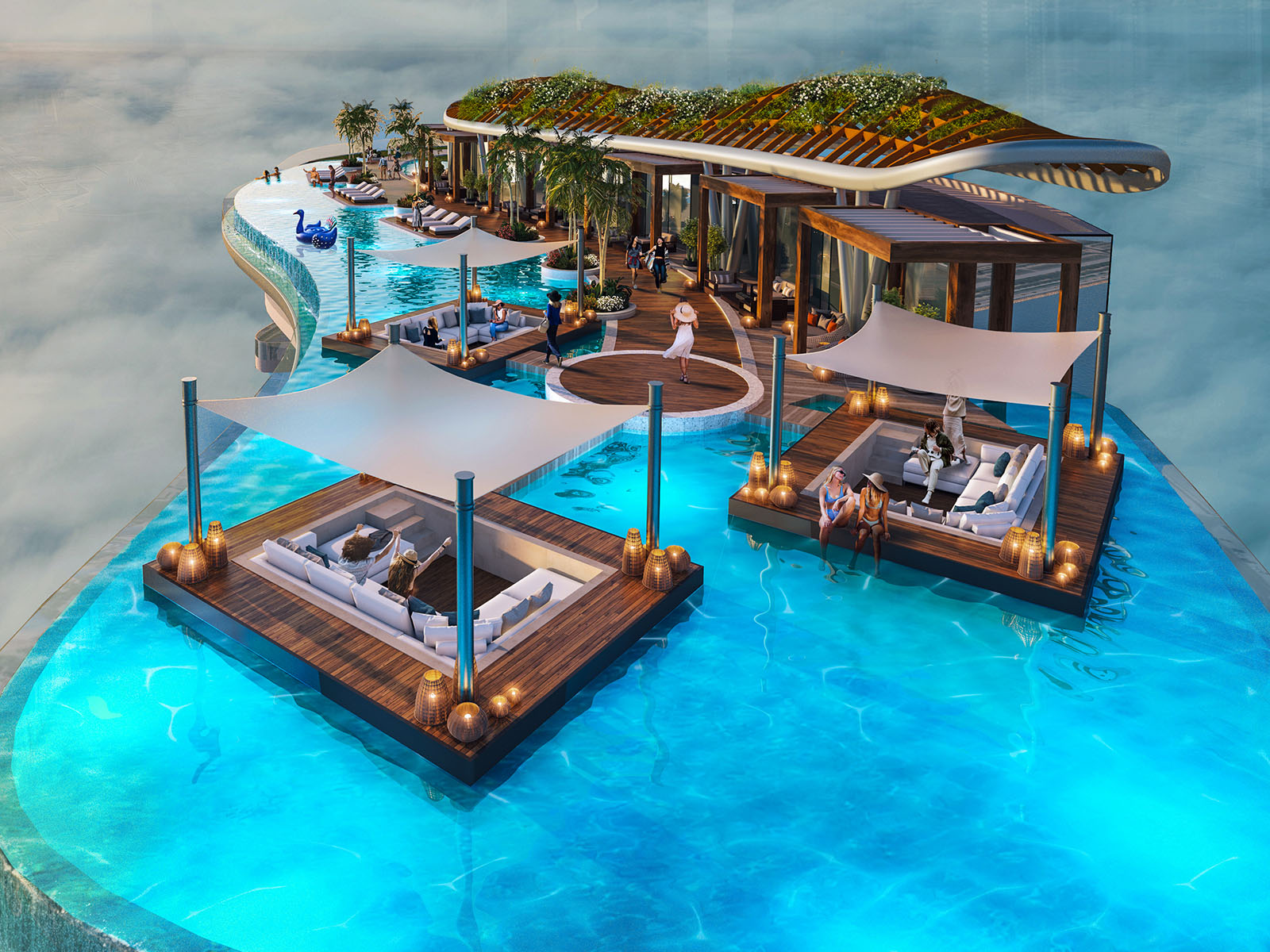 Transform your workday into a delightful experience with our floating workstations, designed to blend productivity with pleasure in a serene setting.