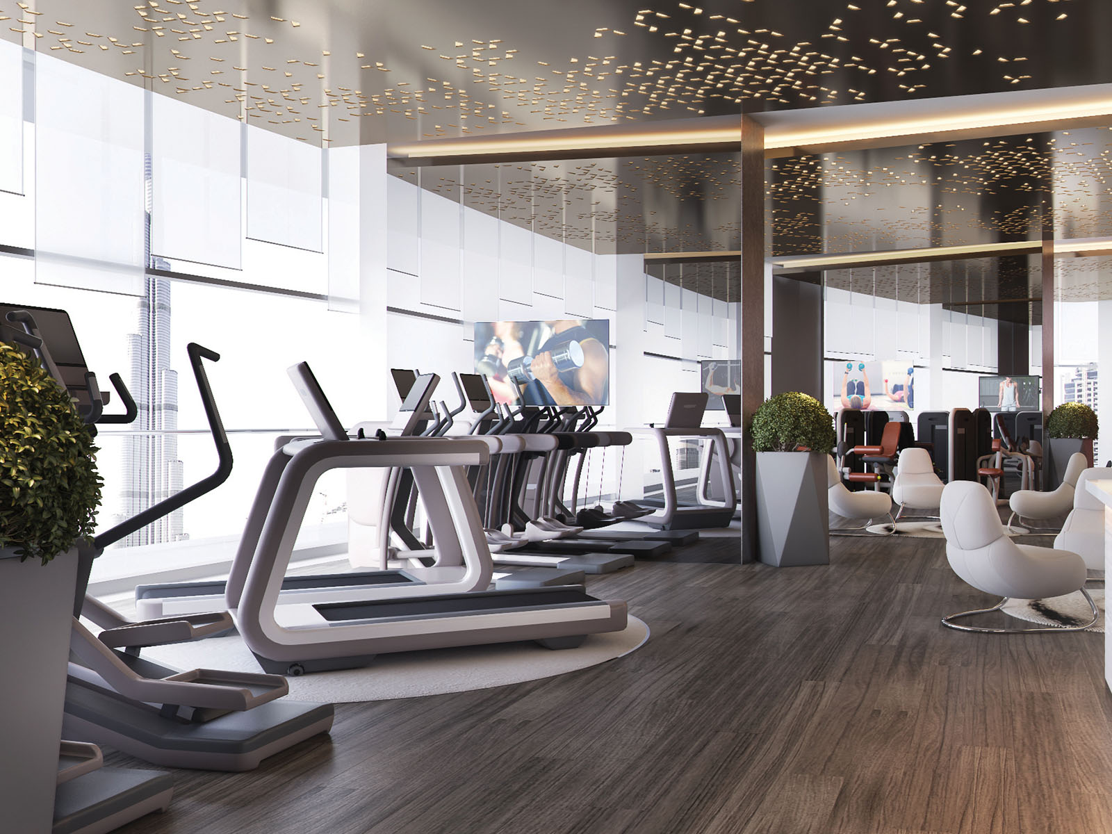 Elevate your fitness routine in a state-of-the-art gym, where advanced equipment meets a stylish, motivating environment.