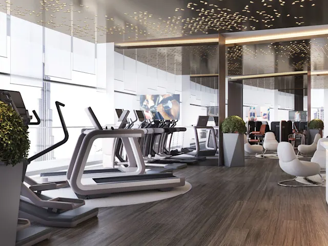 Bringen Sie Ihr Training auf ein neues Level im hochmodernen Gym, wo innovative Geräte auf ein stilvolles, motivierendes Ambiente treffen.