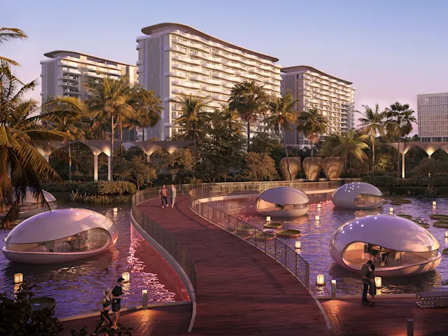 Settle in with a book or spend a leisurely afternoon catching up with friends. Floating pods create a relaxed setting to enjoy life by the lagoon.