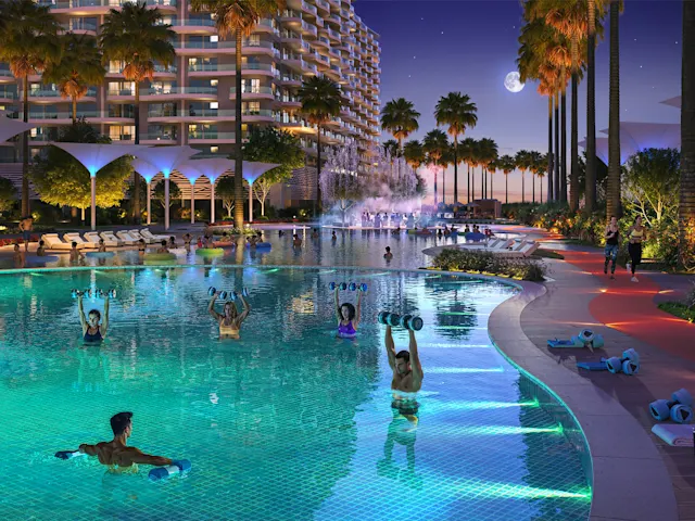 Find a refreshing rhythm with water-based exercise in a serene lagoon setting, where movement and the outdoors become part of your daily routine.
