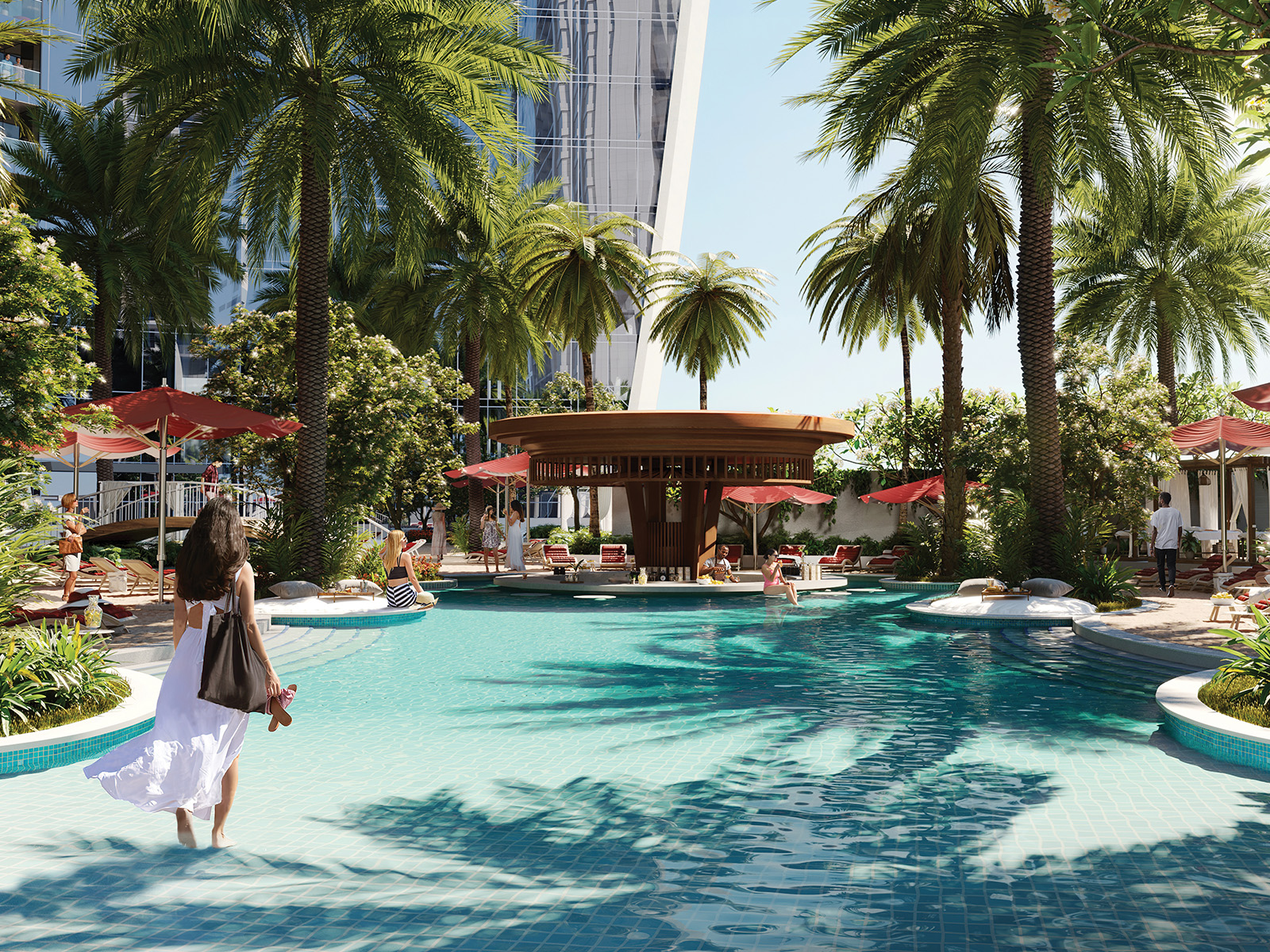 Dive into a refreshing oasis for relaxation and tranquility at the ground-level pool, where luxury meets serenity.