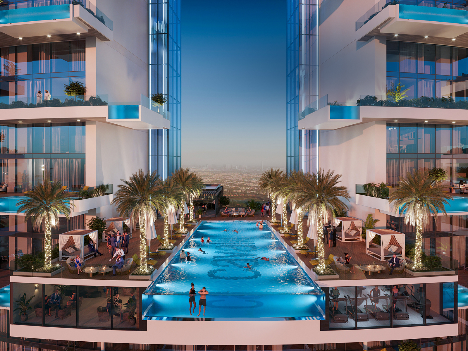 Unwind on level 24 with a juice bar and serene landscaped spaces, where breathtaking views of the Dubai horizon complete the experience.