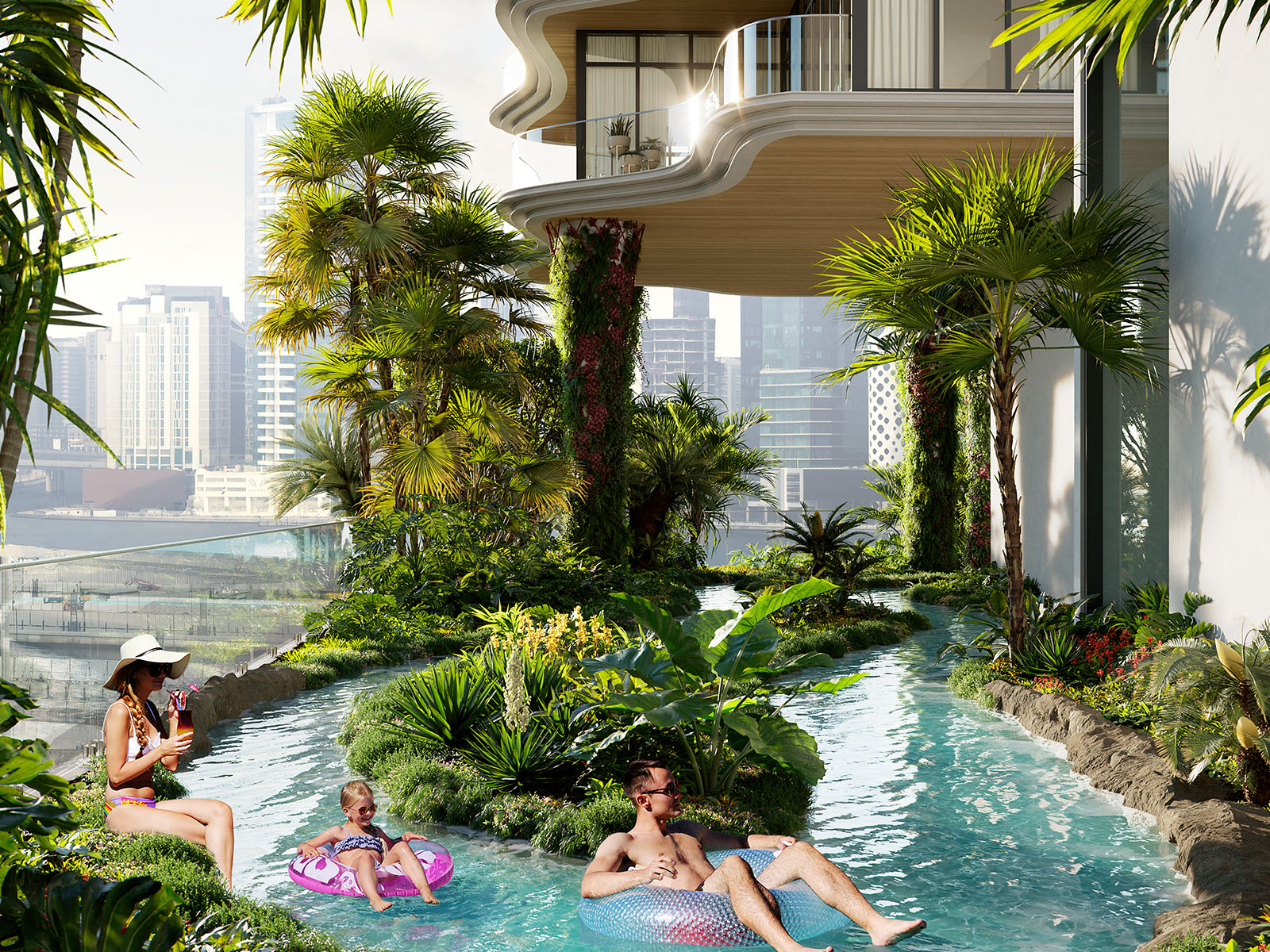 Drift along the serene lazy river, where gentle waters guide you through a tranquil escape, offering a peaceful, refreshing experience.