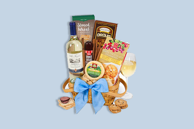 Wine cheese deals gift basket