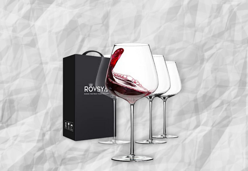 Hand Blown Italian Style Crystal Burgundy Wine Glasses - Lead-Free