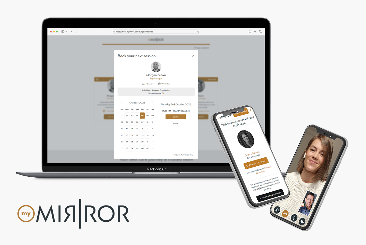 My mirror logo with laptop and phone showcasing brand