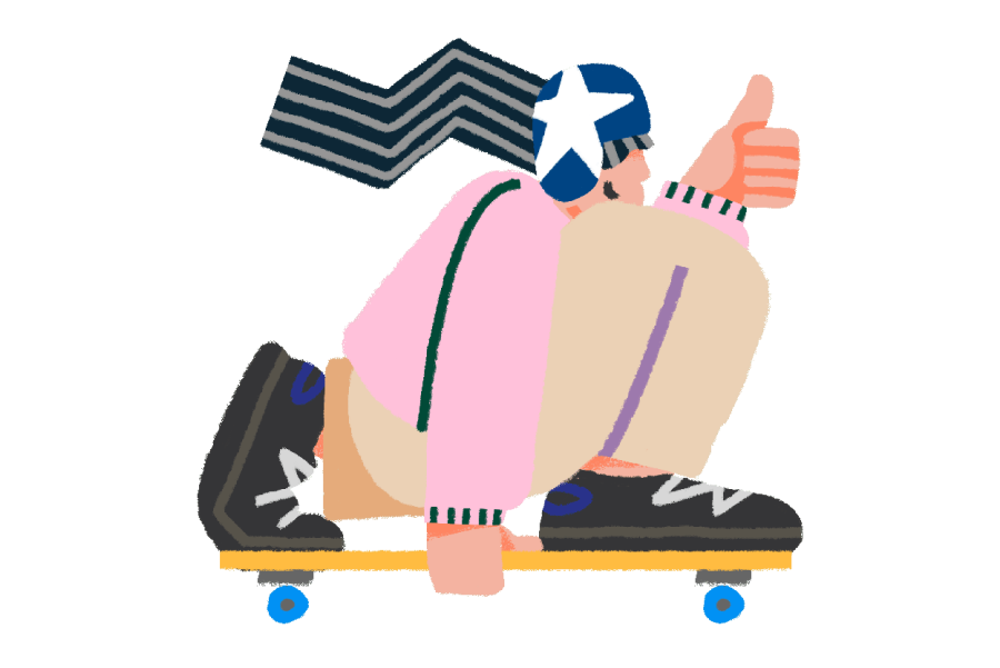 An illustration of a person riding a skateboard