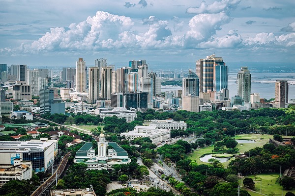 An aerial shot of the city of Manila