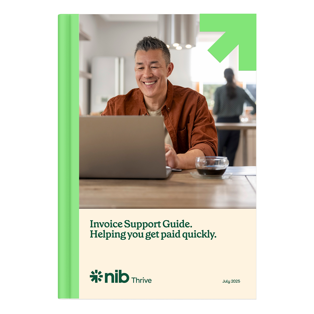 Hardcover book of nib Thrive's Invoice Support Guide