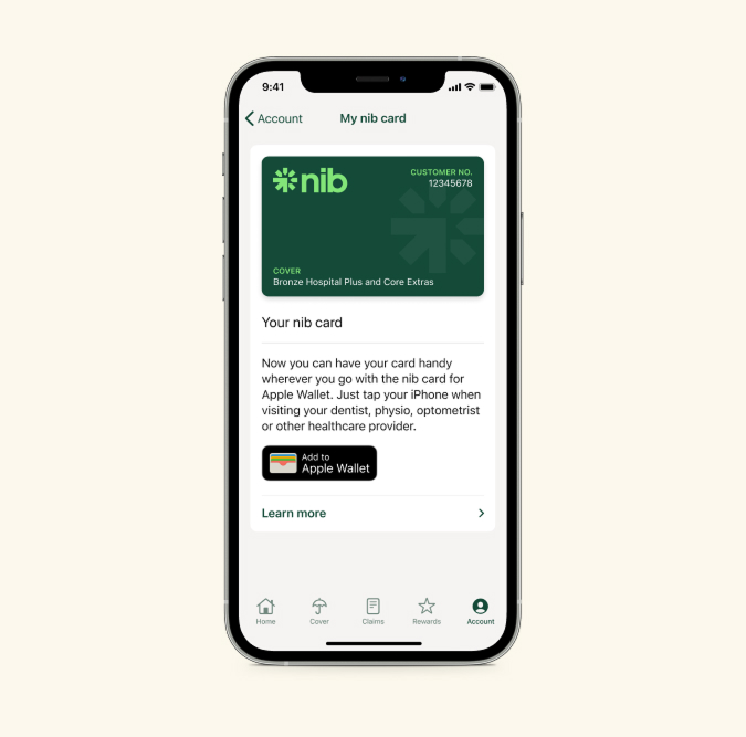 Screenshot of Apple nib digital card on iPhone