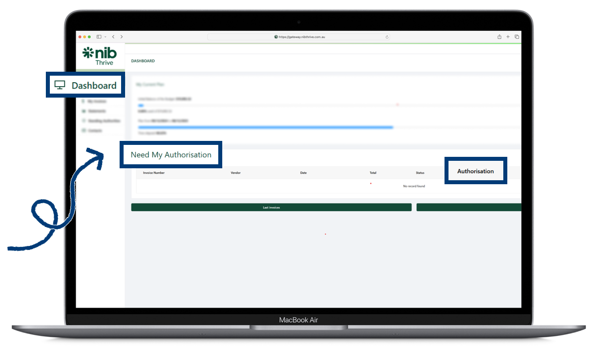 An image showing a screentshot how where to approve an invoice on the nib Thrive Portal