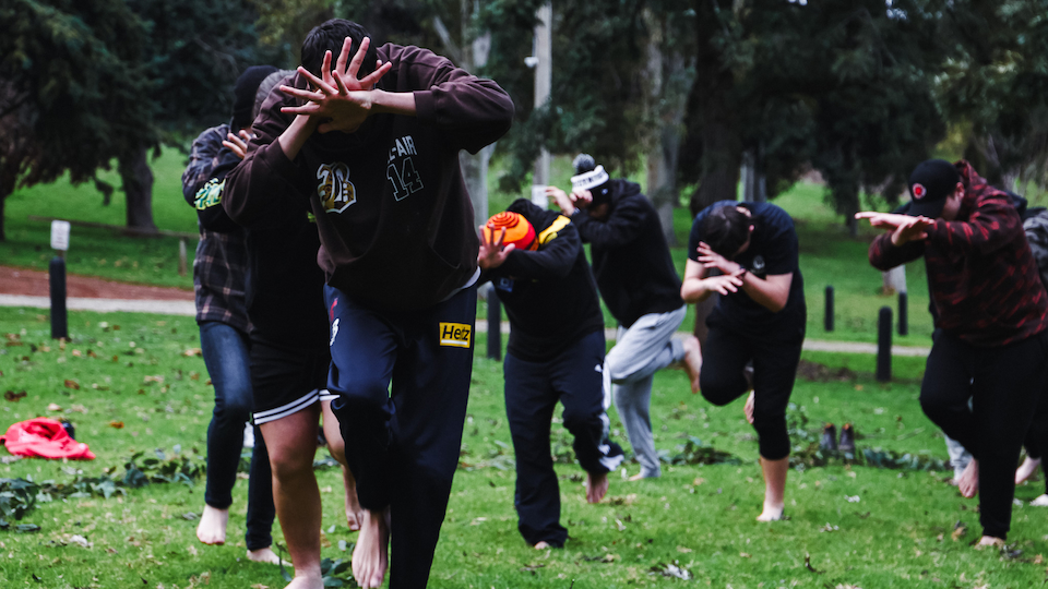 Participants at Korin Gamadji REAL camp learning Aboriginal and Torres Strait Islander cultural dances.