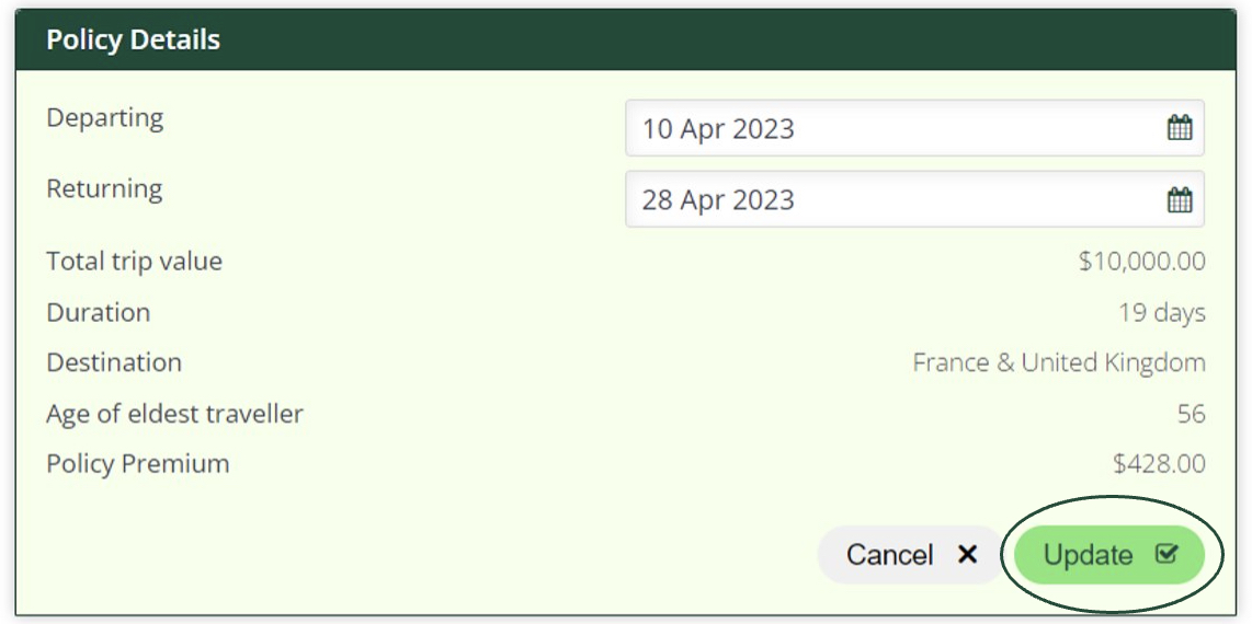 Update travel dates screenshot