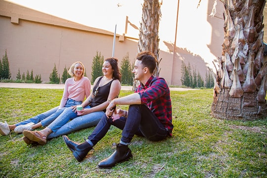 Friends hanging out on the grass