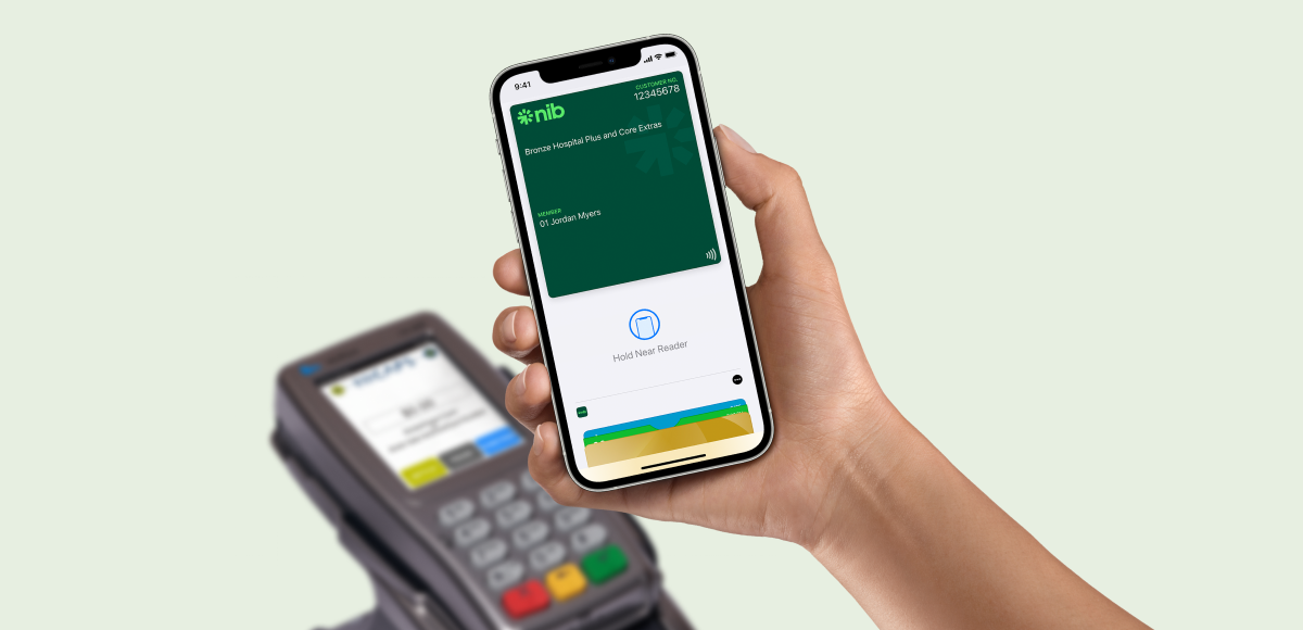 nib digital card on Apple Digital Wallet tapping on a HI-CAPS terminal eftpos machine