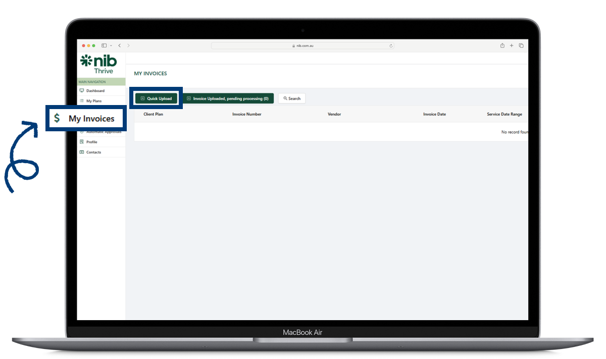 submitting an invoice screenshot on laptop