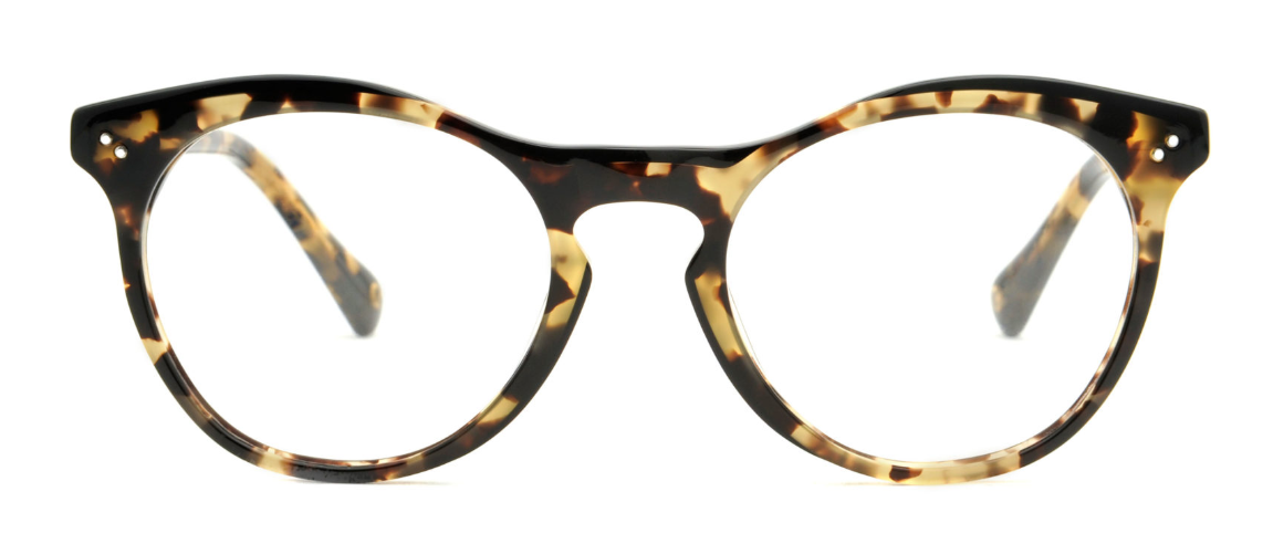 Round tortoise shell glasses.