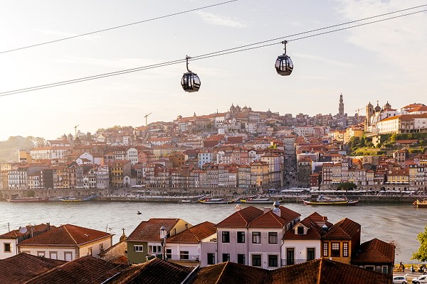 An aerial shot of Porto