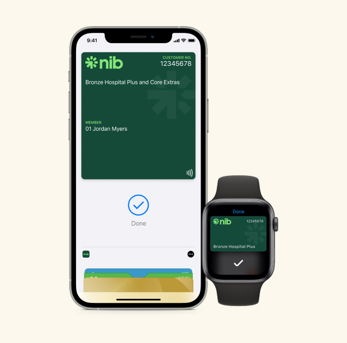 Screenshot of Apple nib digital card's Done screen on iPhone and Apple watch