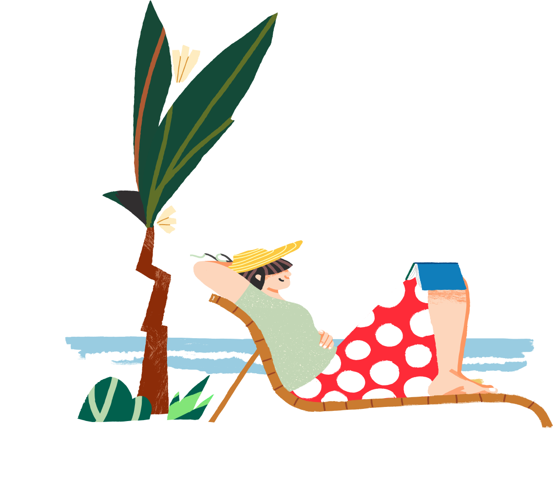 An illustration of a woman relaxing on a beach