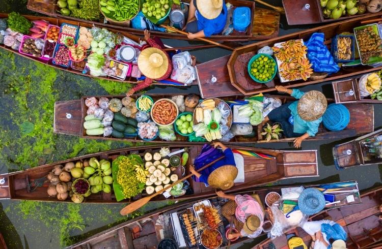 A floating market in thailand