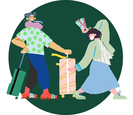Illustration of two people with luggage.