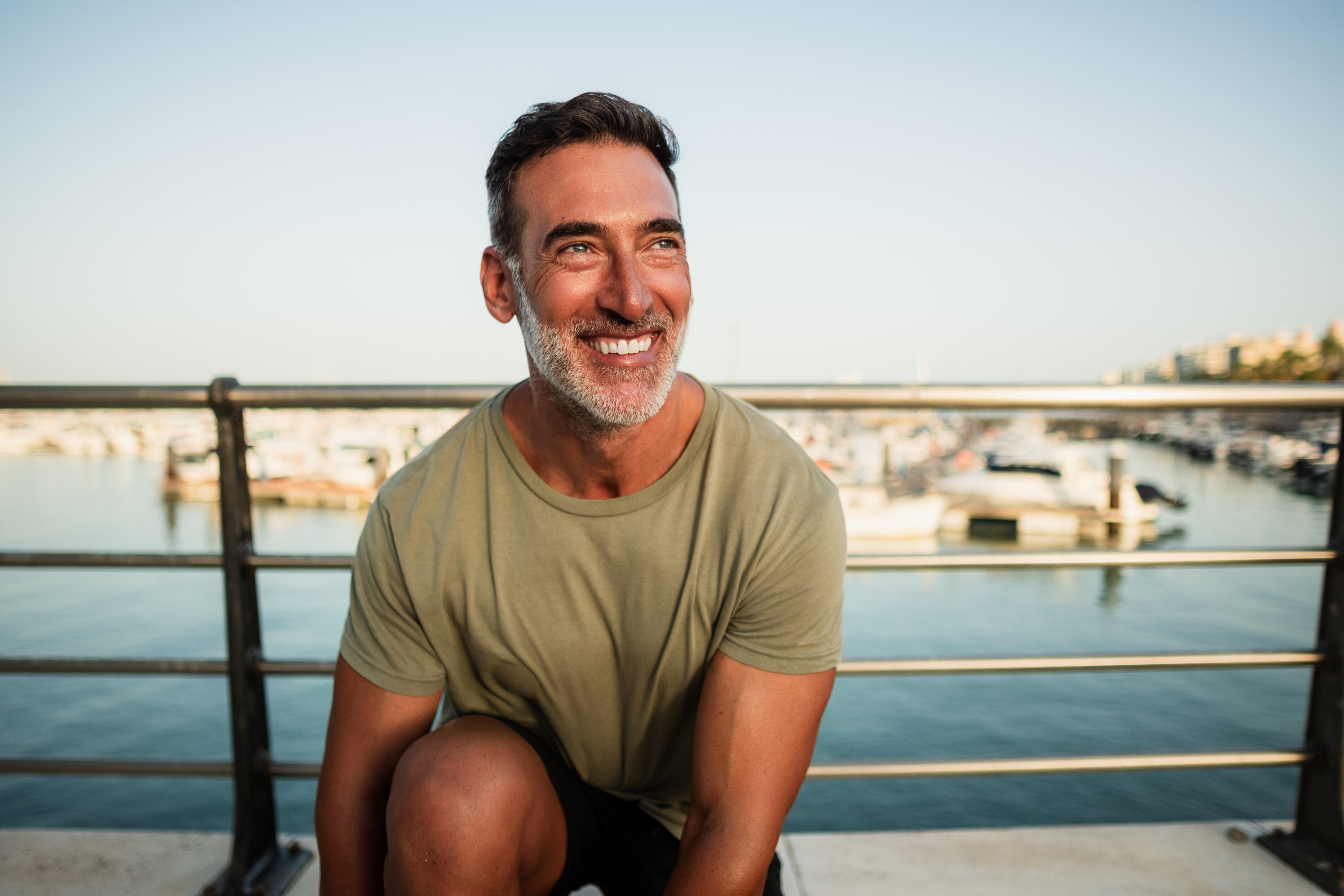 Smiling man at dock