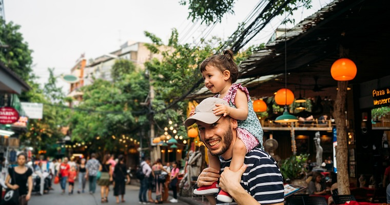 A child on her fathers shoulders